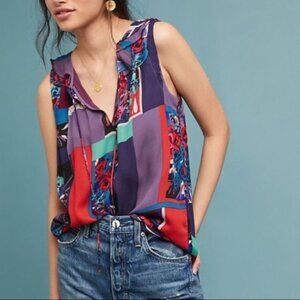Anthropologie Maeve floral ruffle sleeveless blouse Large